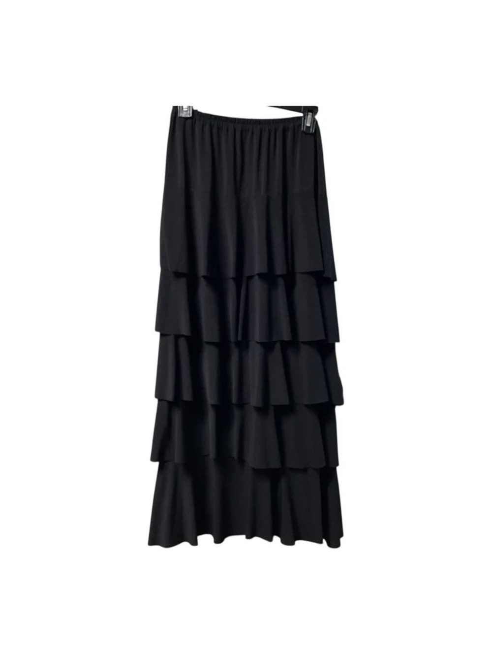 Women's Long Ruffled Tier Skirt Sz XL Solid Black EUC